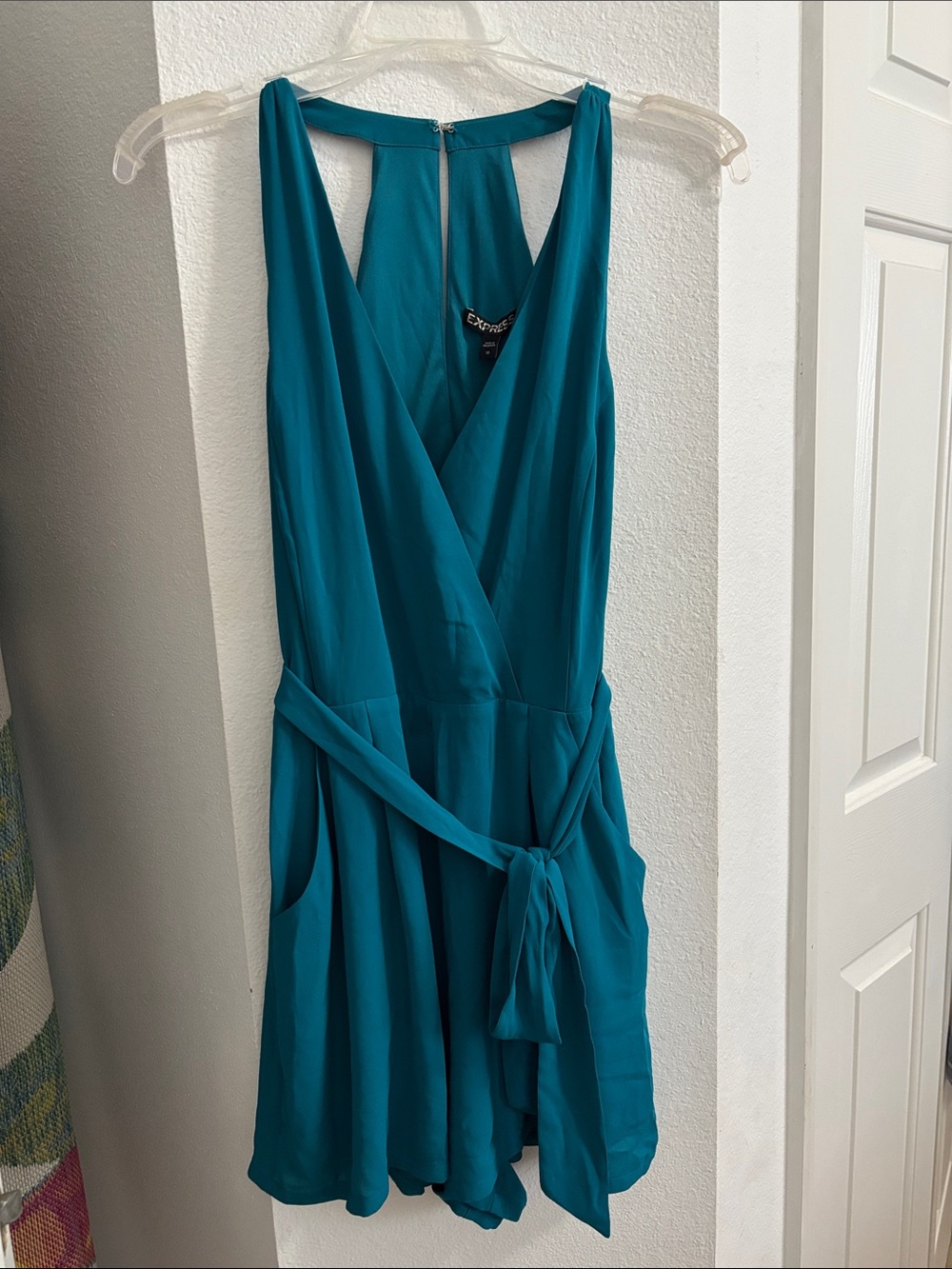 Express Teal Sleeveless Wrap-Style Mini Dress